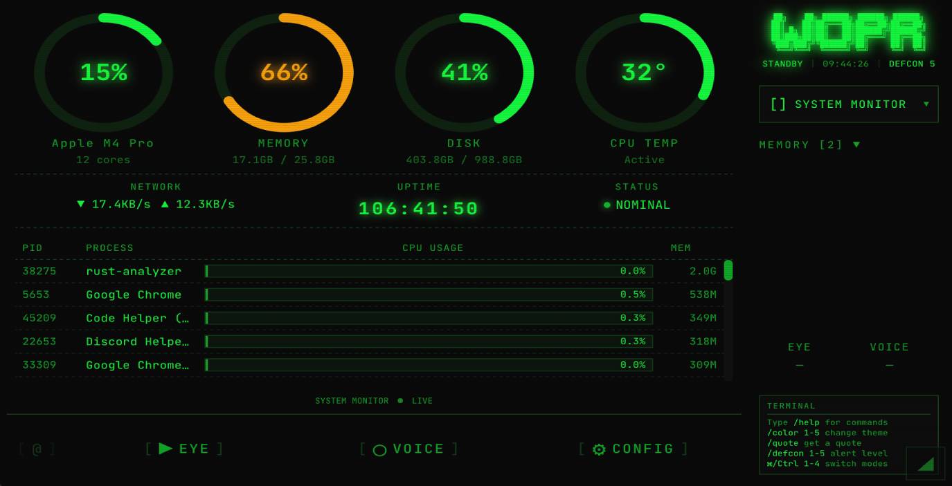WOPR AI Desktop Assistant Screenshot
